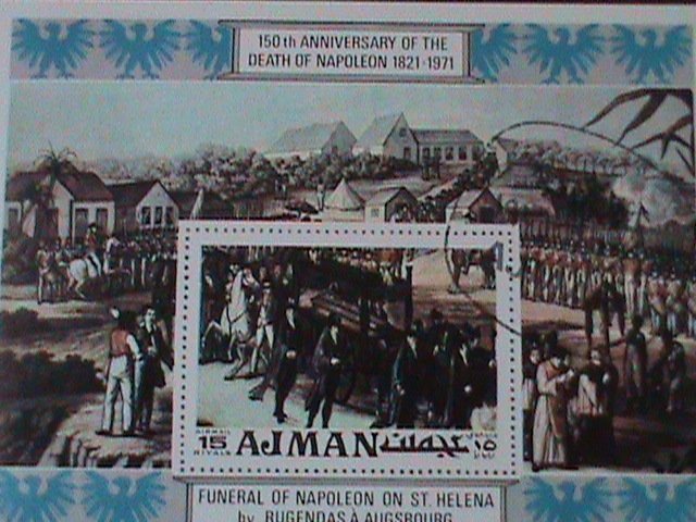 ​AJMAN-1971- 150TH ANNIV: DEATH OF NAPOLEON-FUNERAL-CTO-S/S--FANCY CANCEL-VF