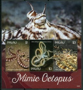 Palau Stamps 2019 MNH Mimic Octopus Marine Animals Molluscs 3v M/S II