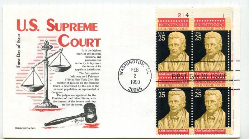 2415 United States Supreme Court Bicentennial Aristocrat Cachets plate block FDC