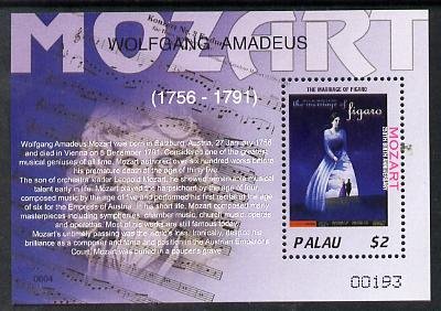 PALAU - 2006 - Mozart, 250th Birth Anniv - Perf Min. Sheet - Mint Never Hinged