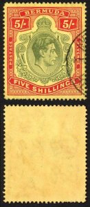 Bermuda SG118b KGVI 5/- Pale Green and Red/yellow Line Perf 14.25 (Ref 04)