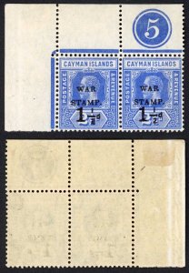 Cayman Is SG53 1.5d on 2.5d Type 14 Plate Pair Stamps U/M (left stamp creased)