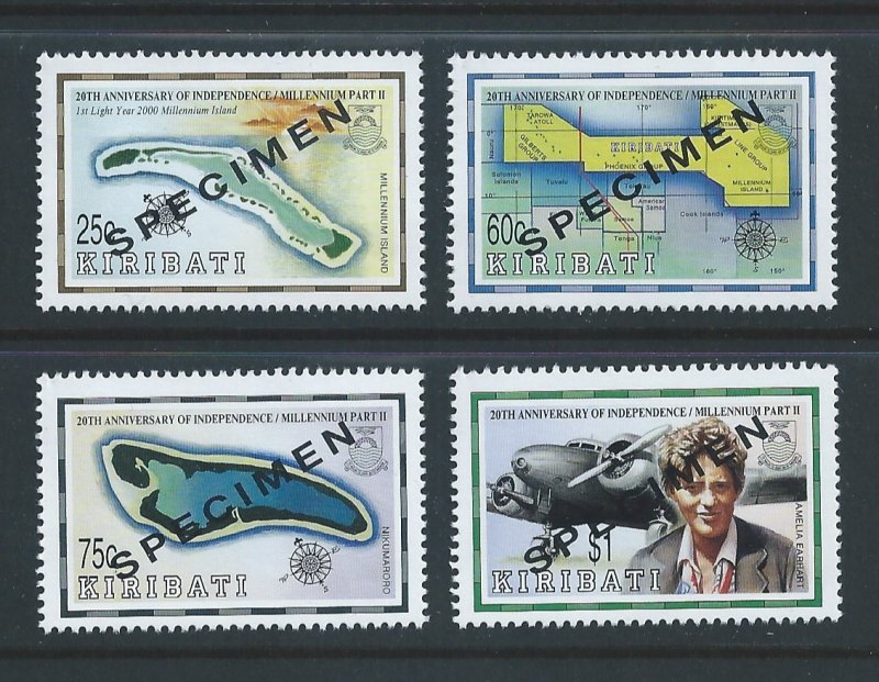 Kiribati #742-5 NH 20th Anniv. Independ. w/Specimen O/P