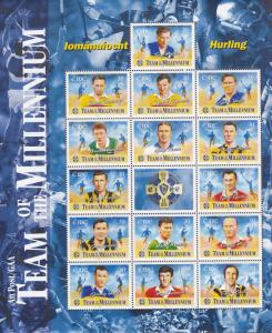 Ireland2000 Complete Sheet 15 Stamps+Label Team of the Millennium Hurling NH