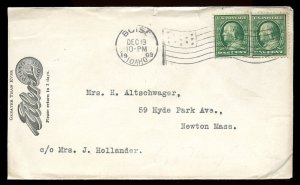 U.S. Scott 331 Pair on 1909 Eilers Piano House Ad Cover