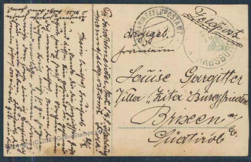 Austria WWI SMS Habsburg Kriegsmarine Feldpost Navy Military Mail Used