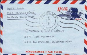 1967, Portland, OR to APO 96207, Korea, Aerogram (UC38) (37441)