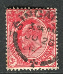 STRAITS SETTLEMENTS; 1900s early Ed VII issue used 3c. value fair Postmark