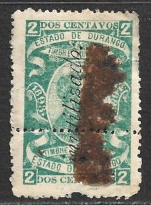 MEXICO 1893-94 2c DURANGO Municipal Revenue w Inutilizado Ovpt DU72 Used