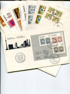 Canada 9 FDC blocks, plate blocks,etc   - Lakeshore Philatelics