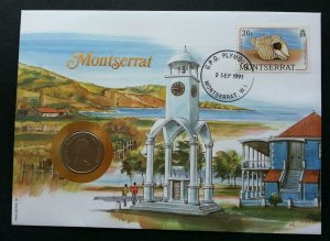 Montserrat Seashell 1991 Marine Shell Ocean Beach Lighthouse FDC (coin cover)