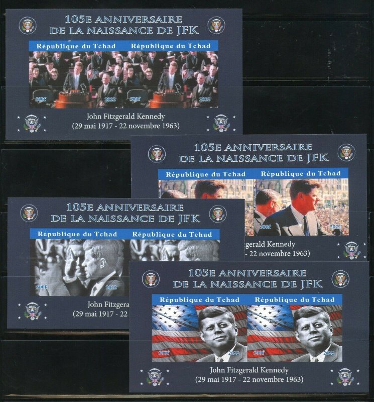 CHAD 2022 105th BIRTH ANNIVERSARY OF JOHN F. KENNEDY IMP SET OF 4 S/S's MINT NH