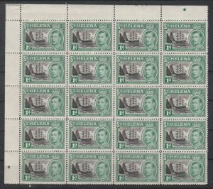 ST HELENA 1949 KGVI SHIP 1D MNH ** BLOCK