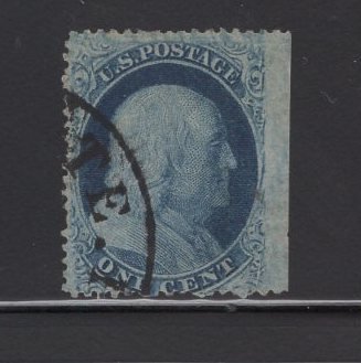 US Stamp Scott #24 USED 1c Franklin Blue SCV $37.50