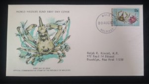 EL)1978 MALDIVES, WORLD WILDLIFE FUND, WWF, HUENIA PROTEUS CRAB, CIRCULATED TO N