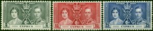 Cyprus 1937 Coronation Set of 3 SG148-150 Fine MNH