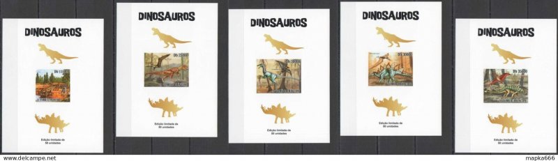 Lx165 Imperf 2010 Sao Tome & Principe Dinosaurs Fauna !!! Uv Cardboard 5Bl Mnh