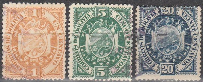 Bolivia #40, 42, 44  F-VF Used  CV $10.50 (C7731)