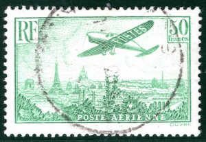 FRANCE Air Mail Scott.C14var 50Fr Green Shade (1936) High Value CDS UsedSBG6