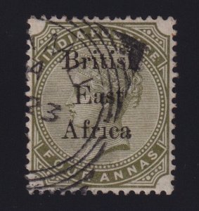 British East Africa Sc #63 (1895) 4a olive India Overprint Victoria VF Used