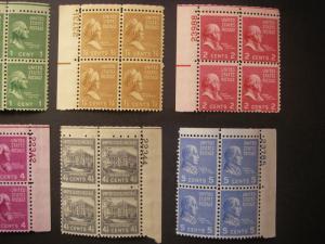 Scott 803 - 814, .5 - 9 cent Prexie Plate Blocks of 4, MNH Beauties, CV $19.80