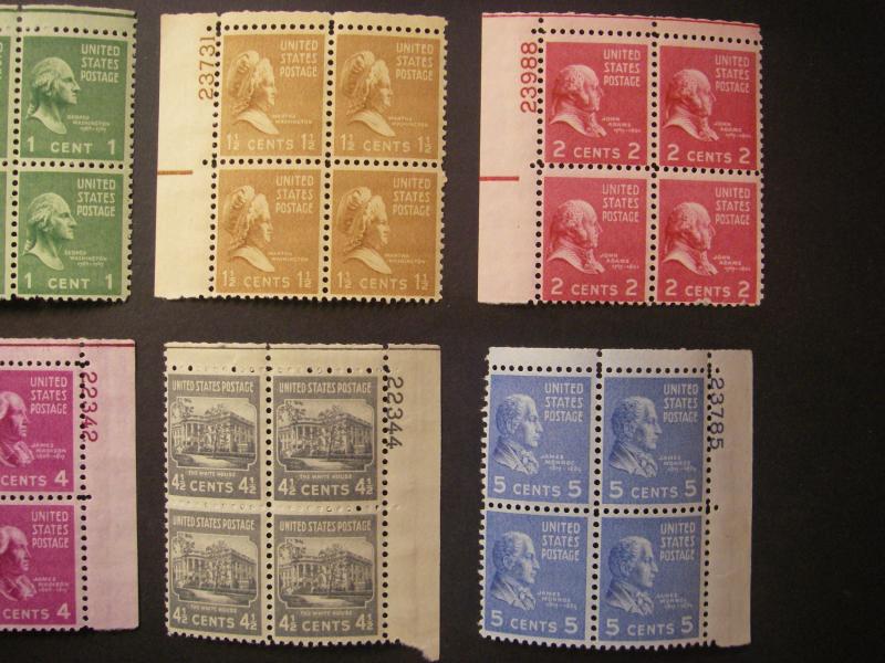Scott 803 - 814, .5 - 9 cent Prexie Plate Blocks of 4, MNH Beauties, CV $19.80