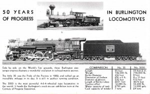 U.S. Card 1933 Scott 728 50 Years (Century) of Progress Burlington Locomotives