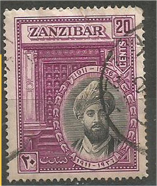 ZANZIBAR  1936, used 20c  Sultan Khalifa Scott 215