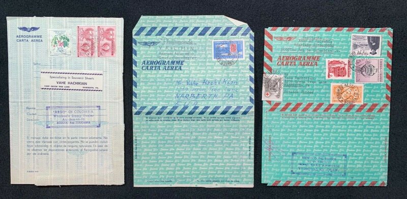 COLOMBIA - three Aerogrames mailed to the USA - c 1959-1960