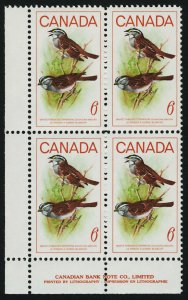 Canada 496i BL Plate Block MNH White Throated Sparrow, Bird