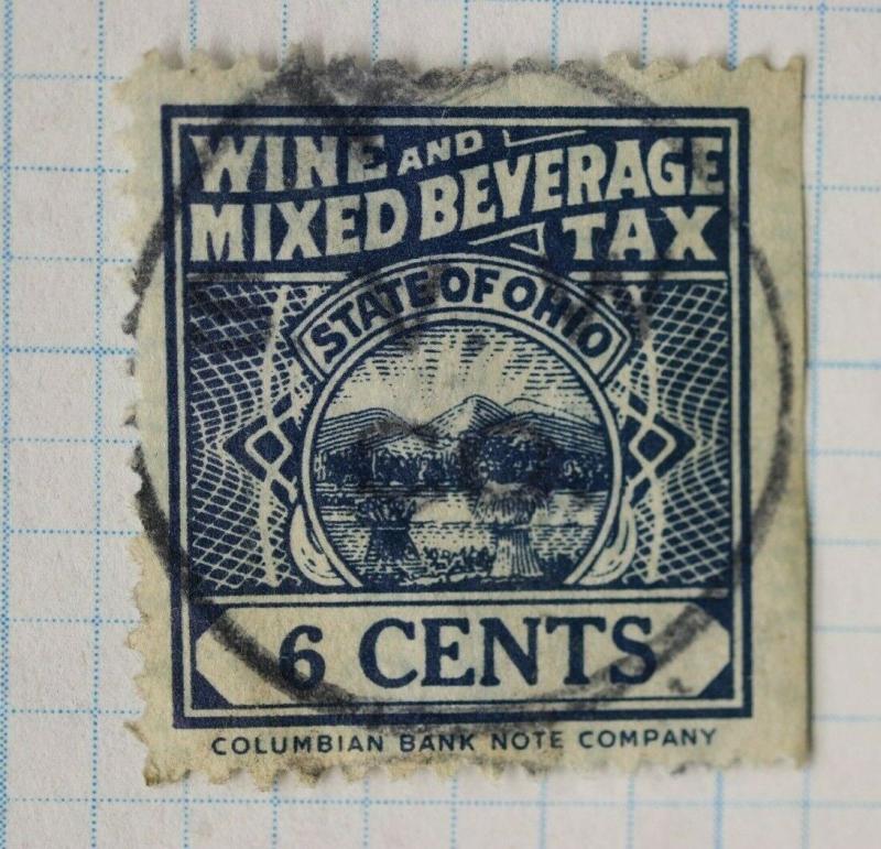 US state of Ohio OH Wine Mixed Beverage tax stamp 6c Columbian Bank note co