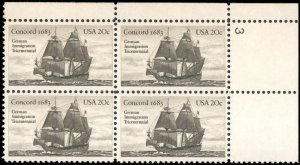 1983 Concord 1683 Plate Block Of 4 20c Postage Stamps, Sc 2040, MNH, OG