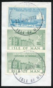 Isle of Man 5/- Blue and 2x 2/- Green QEII Pictorial Revenues CDS On Piece