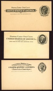 USA Scott# UX14, 15 & 16 Group of 3 Mint Postal Cards CV $102.50 (53244) 