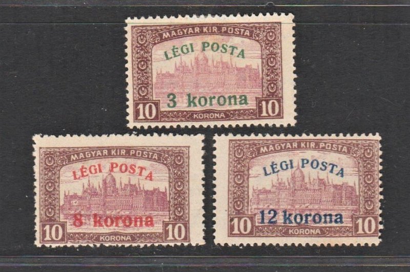 Hungary 1920 Surcharged as Airmail (3v Cpt) MLH CV$10