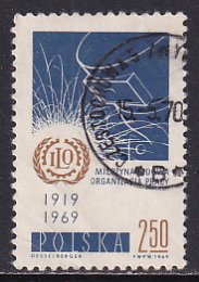 Poland 1969 Sc 1696 Welder Mask ILO Emblem 50th Anniversary Stamp CTO