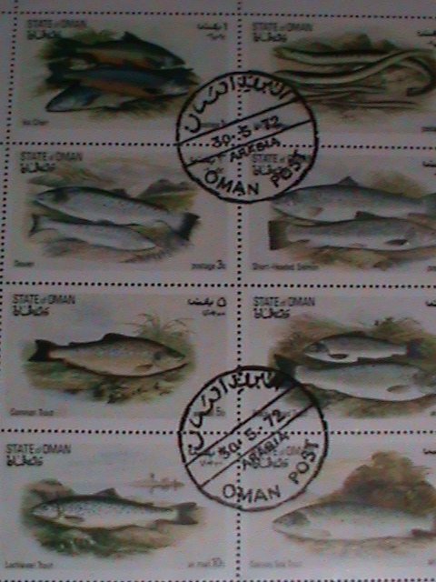 ​STATE OF OMAN STAMP-1972 BEAUTIFUL LOVELY RIVER FISHES: CTO-FULL SHEET VF