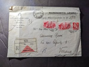 1942 Registered Italy Cover Monza Central to Verona