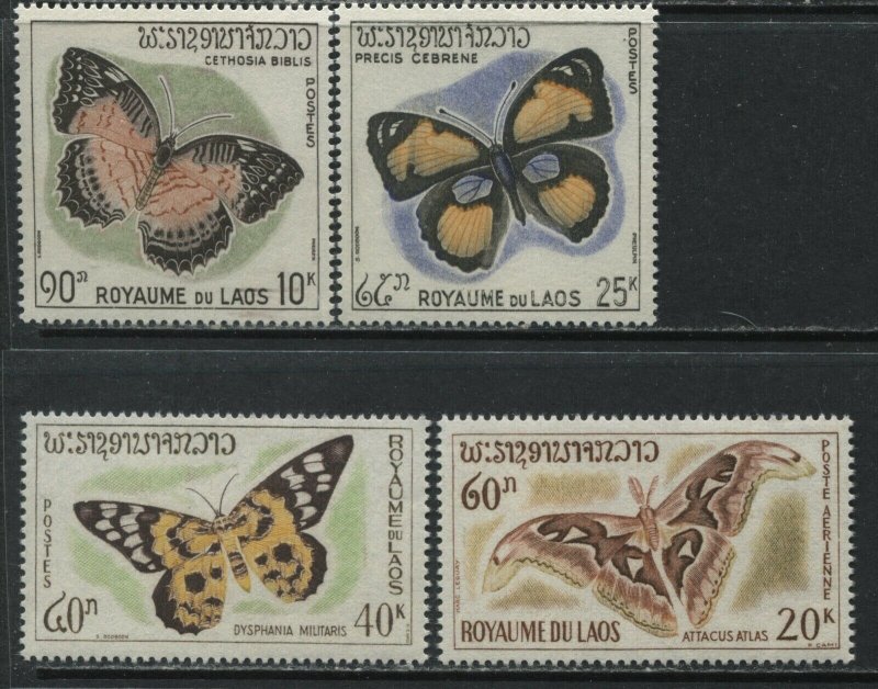 Laos 4 Butterfly values mint o.g. hinged
