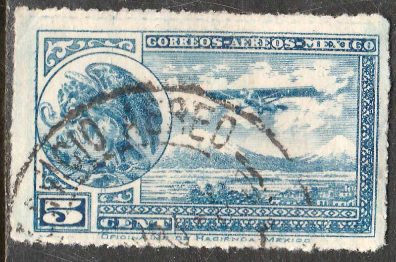 MEXICO C20, 5¢ COAT OF ARMS AND AIRPLANE. USED.F-VF. (35)