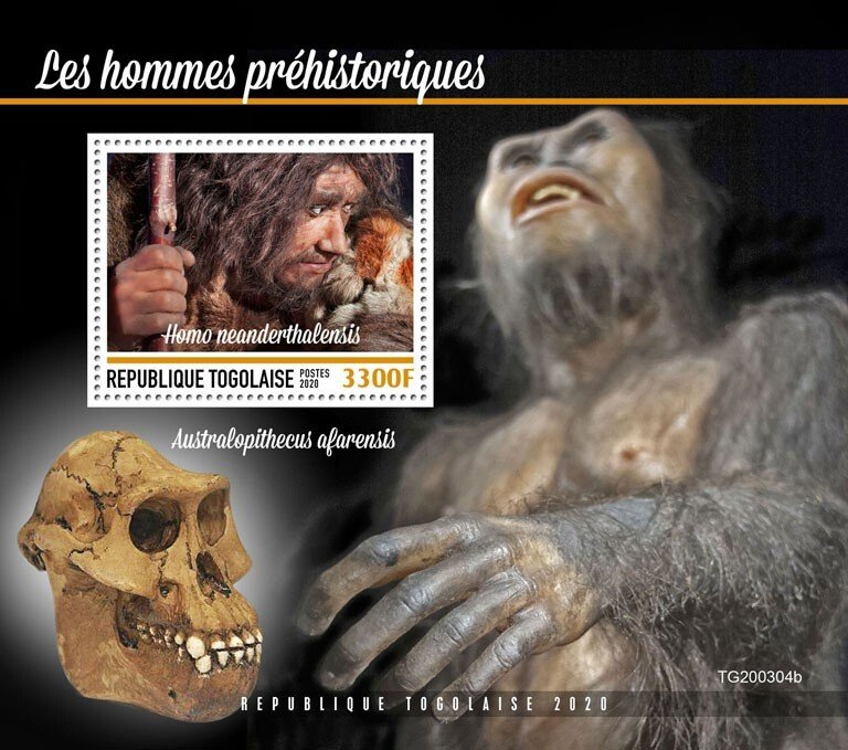 TOGO - 2020 - Prehistoric Humans - Perf Souv Sheet  - Mint Never Hinged