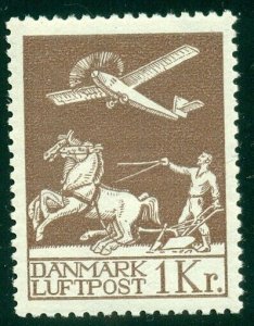 DENMARK #C5 (217) 1kr Airmail, og, NH, XF, Scott $270.00