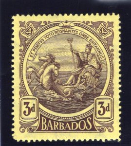 Barbados 1919 KGV 3d deep purple/yellow (thick paper) MLH. SG 186a.