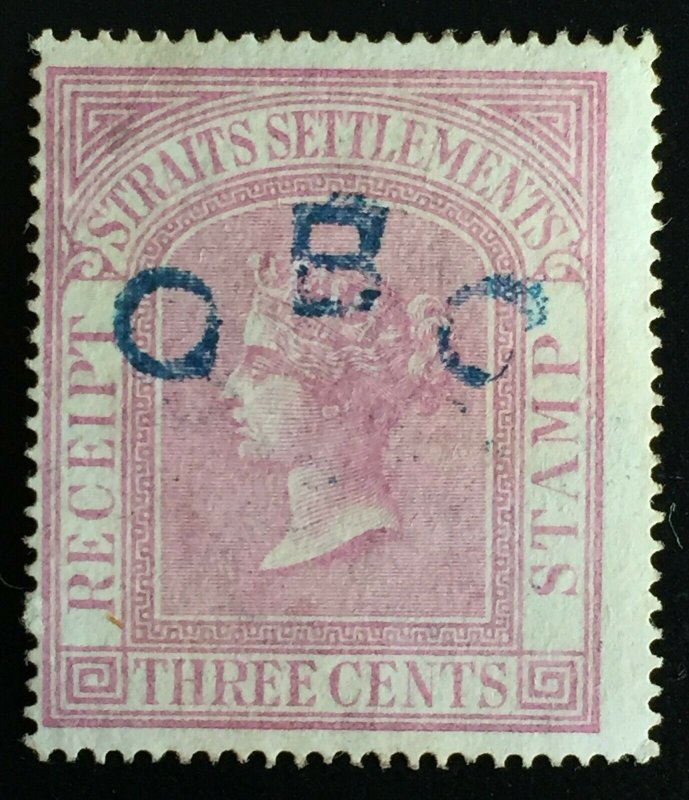 Malaya Straits Settlements QV Fiscal/Revenue 3c Receipt Stamp Used P.15.5 M2303