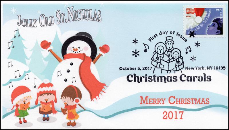 17-332, 2017, Christmas Carols, Santa, Pictorial Postmark, FDC