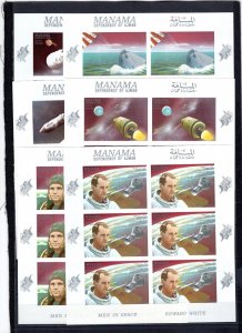 MANAMA 1968 SPACE/MEN IN SPACE 6 SHEETS OF 6 STAMPS IMPERF. MNH