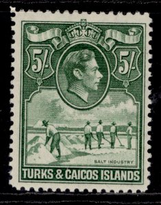 TURKS & CAICOS ISLANDS GVI SG204, 5s yellowish green, LH MINT. Cat £60.