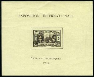 Ivory Coast 152-157,158,MNH.Mi 153-158,Bl.1. Colonial Art Exposition,Paris 1937.