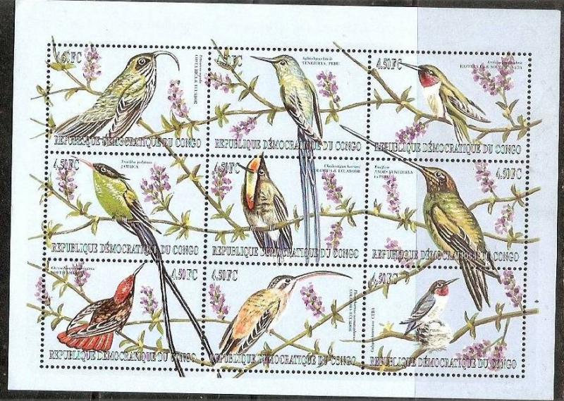 Zaire Rep. Dem. Congo 2000 Birds Trees Flower Sc 1536 Sheetlet of 9 MNH # 7574