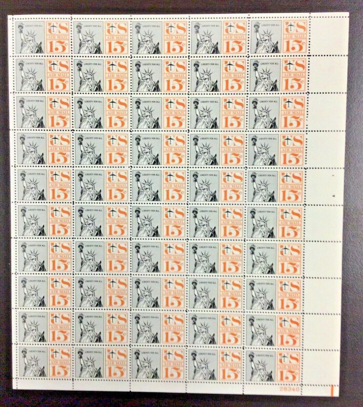 C63 Airmail Statue of Liberty  Untagged MNH 15 c Sheet of 50  FV $7.50  1961